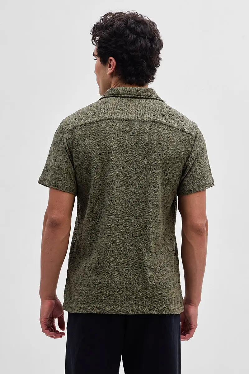 Buy Olive self design crochet shirt for men online in India