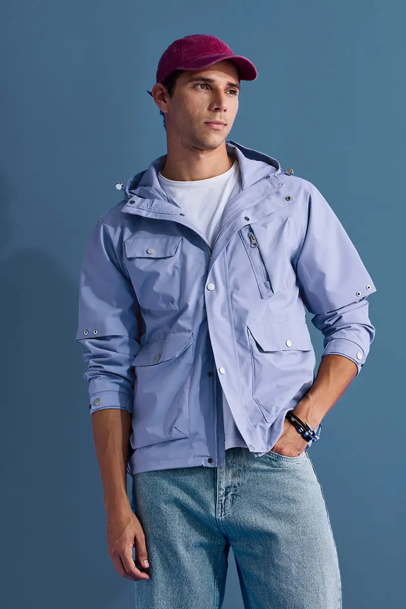 Buy Lavender multi pocket hooded jacket for men online in India