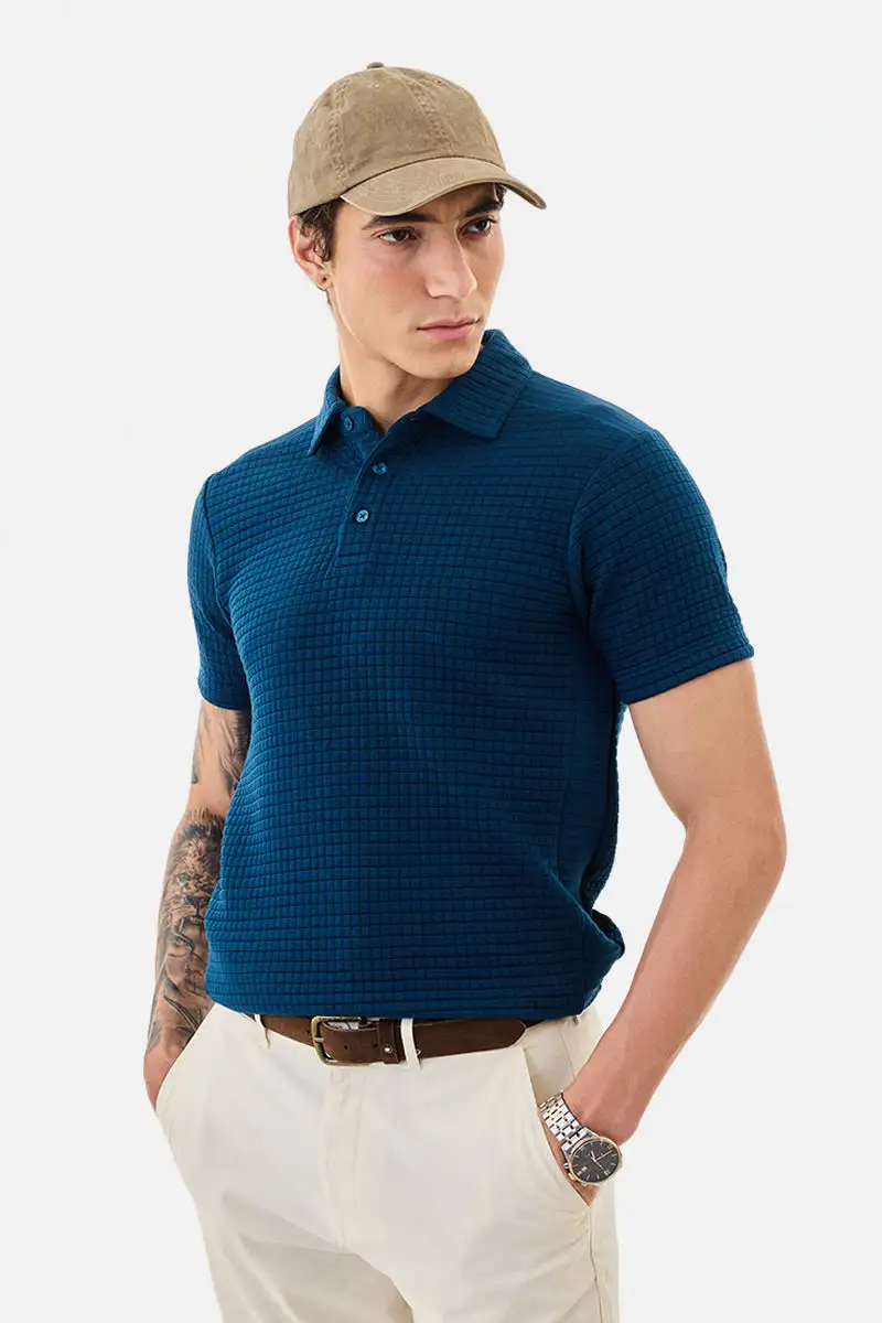 Buy Textured regular fit polo t shirt for men online in India